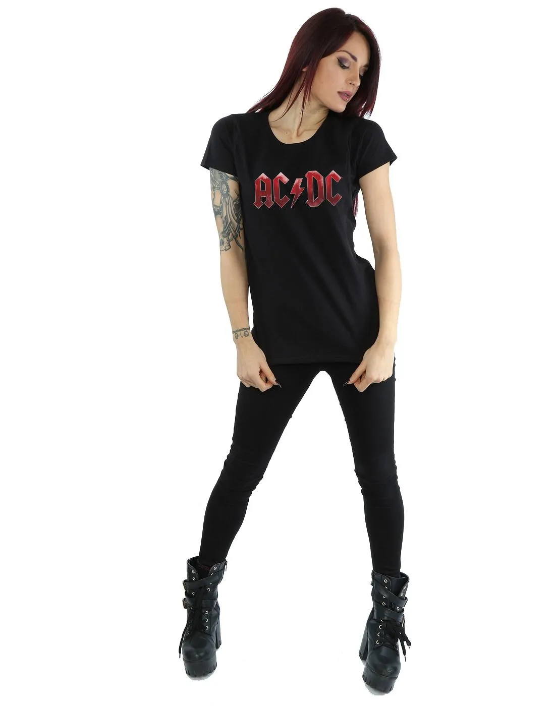 AC/DC Womens/Ladies Red Ice Logo Cotton T-Shirt