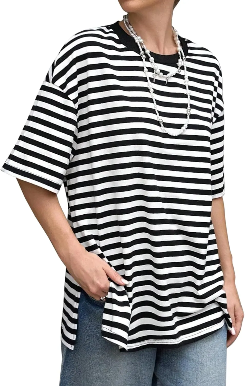 Avanova Women Graphic Letter Print Oversized T Shirt Short Sleeve Casual Summer Loose Fit Tee Top