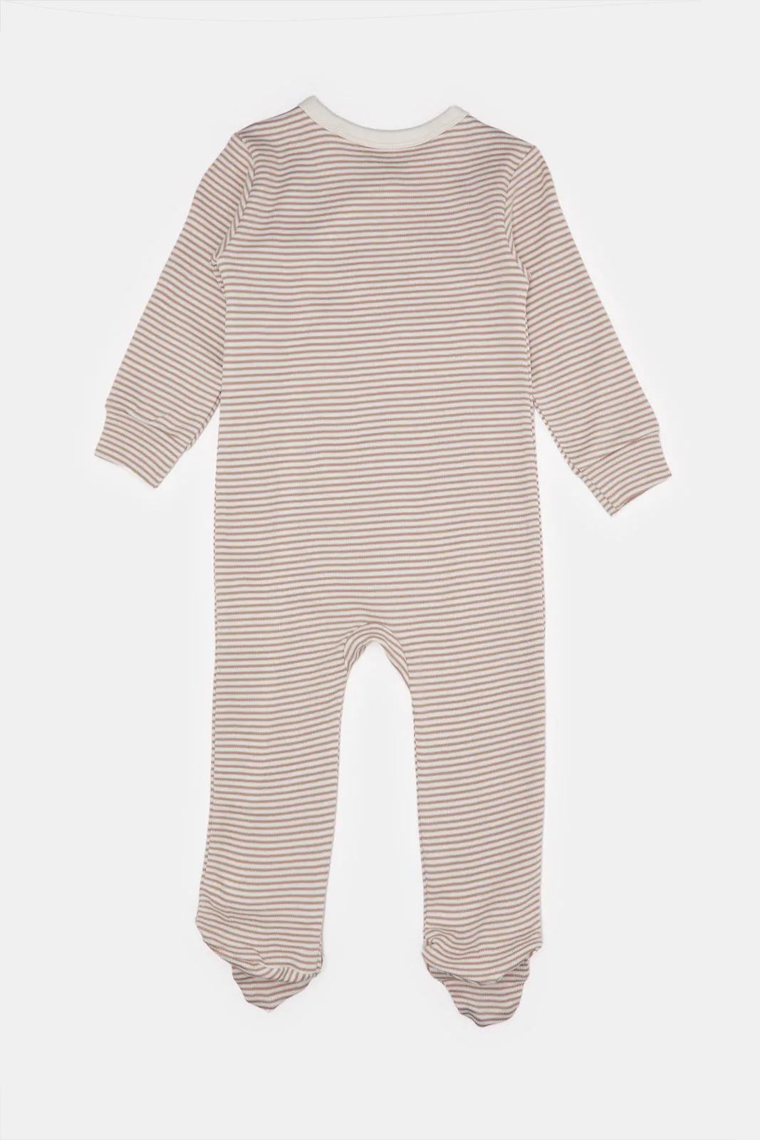 Baby Beige Striped Sleepsuit