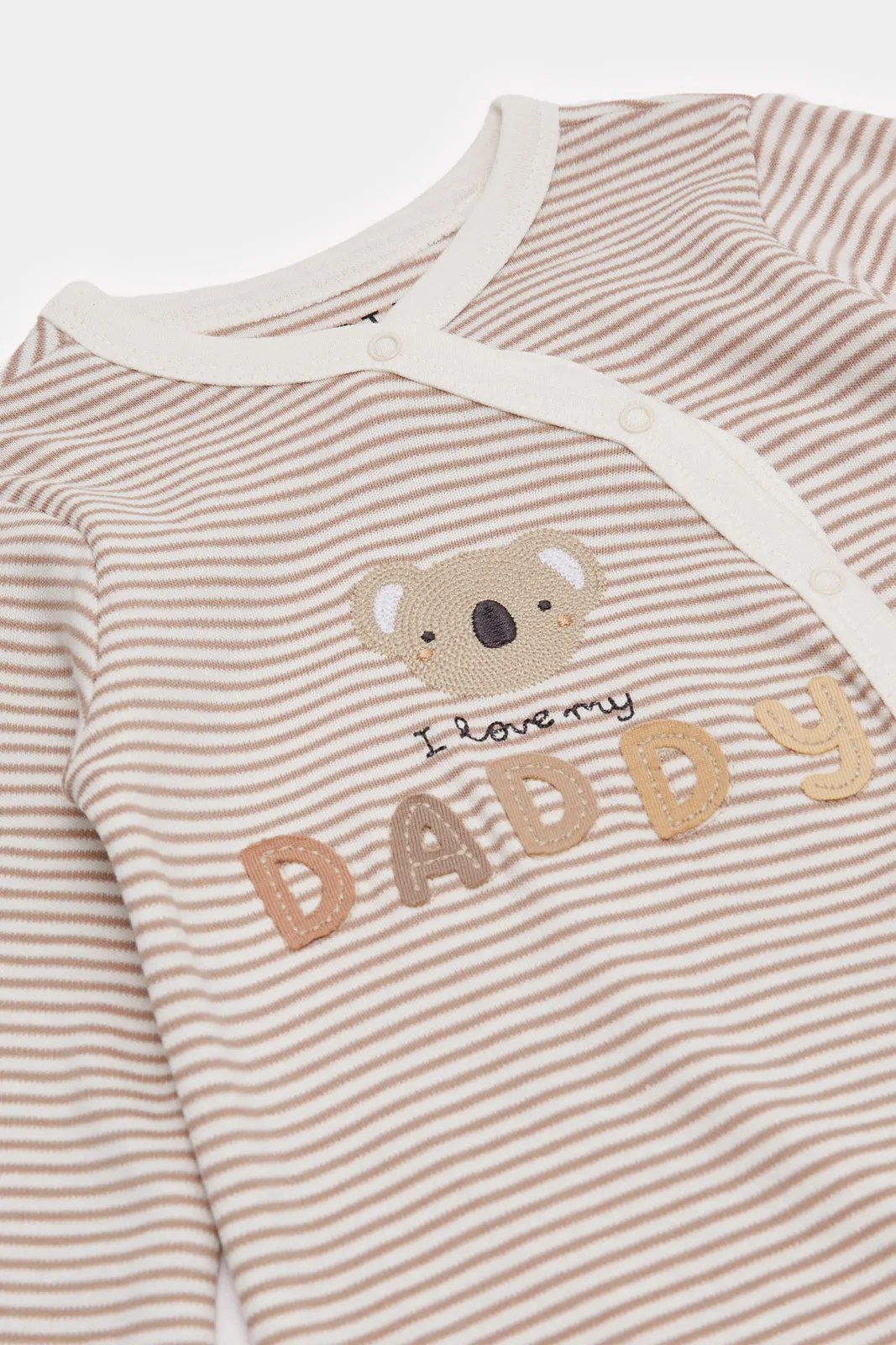 Baby Beige Striped Sleepsuit