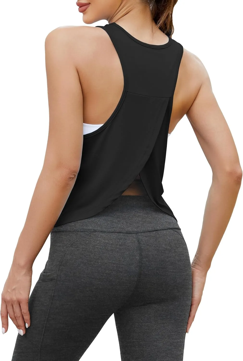 Bestisun Workout Tops for Women Split Back Cropped Yoga Athletic Sports Shirts