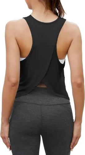 Bestisun Workout Tops for Women Split Back Cropped Yoga Athletic Sports Shirts