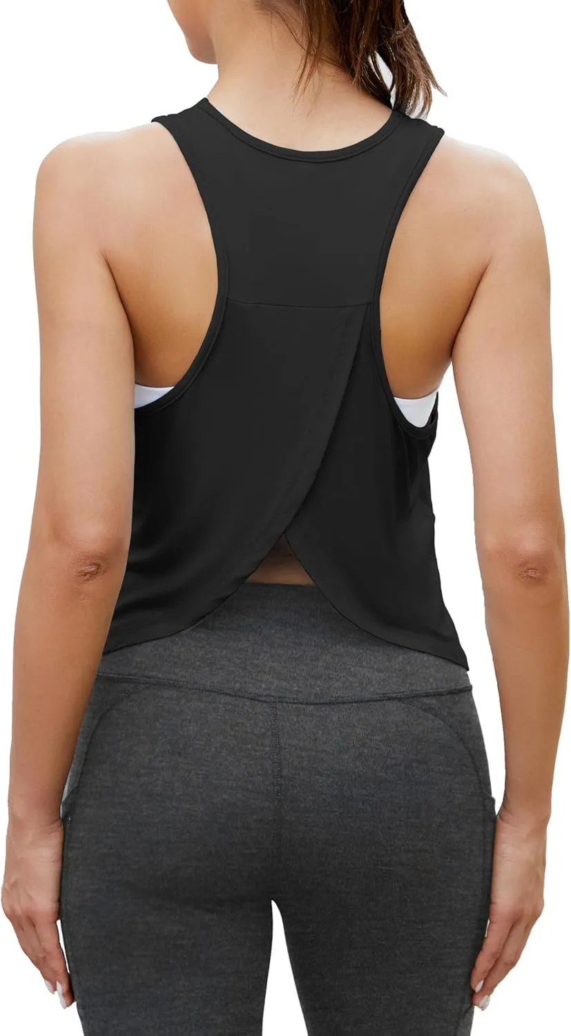 Bestisun Workout Tops for Women Split Back Cropped Yoga Athletic Sports Shirts