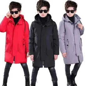 Boys Down Jacket Mid-length White Duck Down Hooded