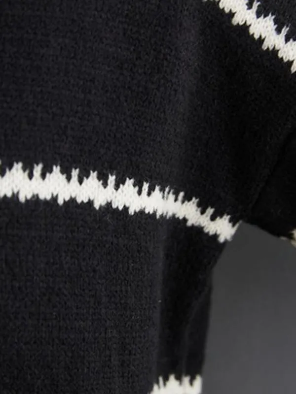 Casual Loose Long Sleeves Striped Round-Neck Sweater Tops