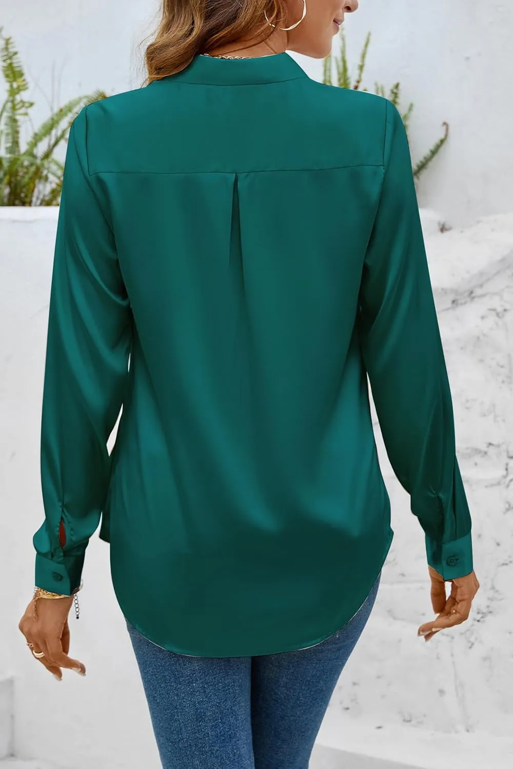 CBOO Women Elegant Satin Blouses Shirts, Soft Silk Shirts Top, Satin Button Down Shirts, Office Long Sleeve Blouse Shirt