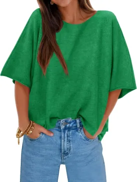 Cicy Bell Womens Half Sleeve Sweaters Oversized Boat Neck Knitted Pullover Sweater Trendy Casual Loose Fit Fall Tops