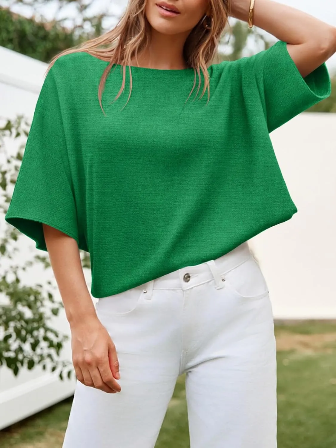 Cicy Bell Womens Half Sleeve Sweaters Oversized Boat Neck Knitted Pullover Sweater Trendy Casual Loose Fit Fall Tops