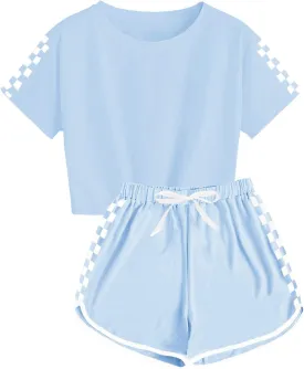 CNJFJ Kids Summer Sport T-Shirt and Shorts Set Plaid Print Clothing Sets Tracksuit