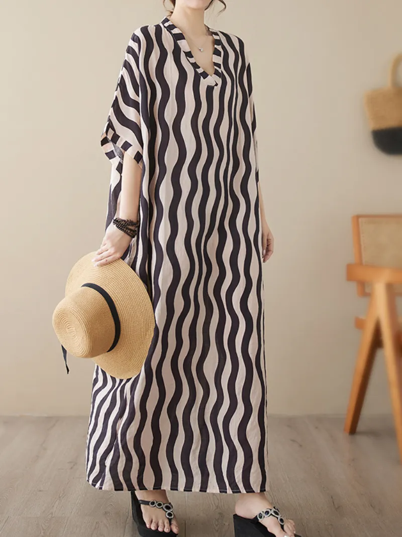Daily Ritual Women's Round Neck Bat Sleeves Kaftan Dress