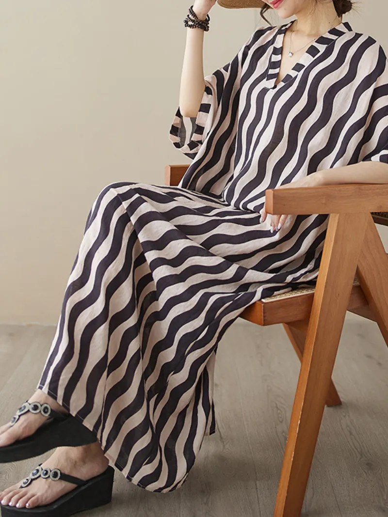 Daily Ritual Women's Round Neck Bat Sleeves Kaftan Dress