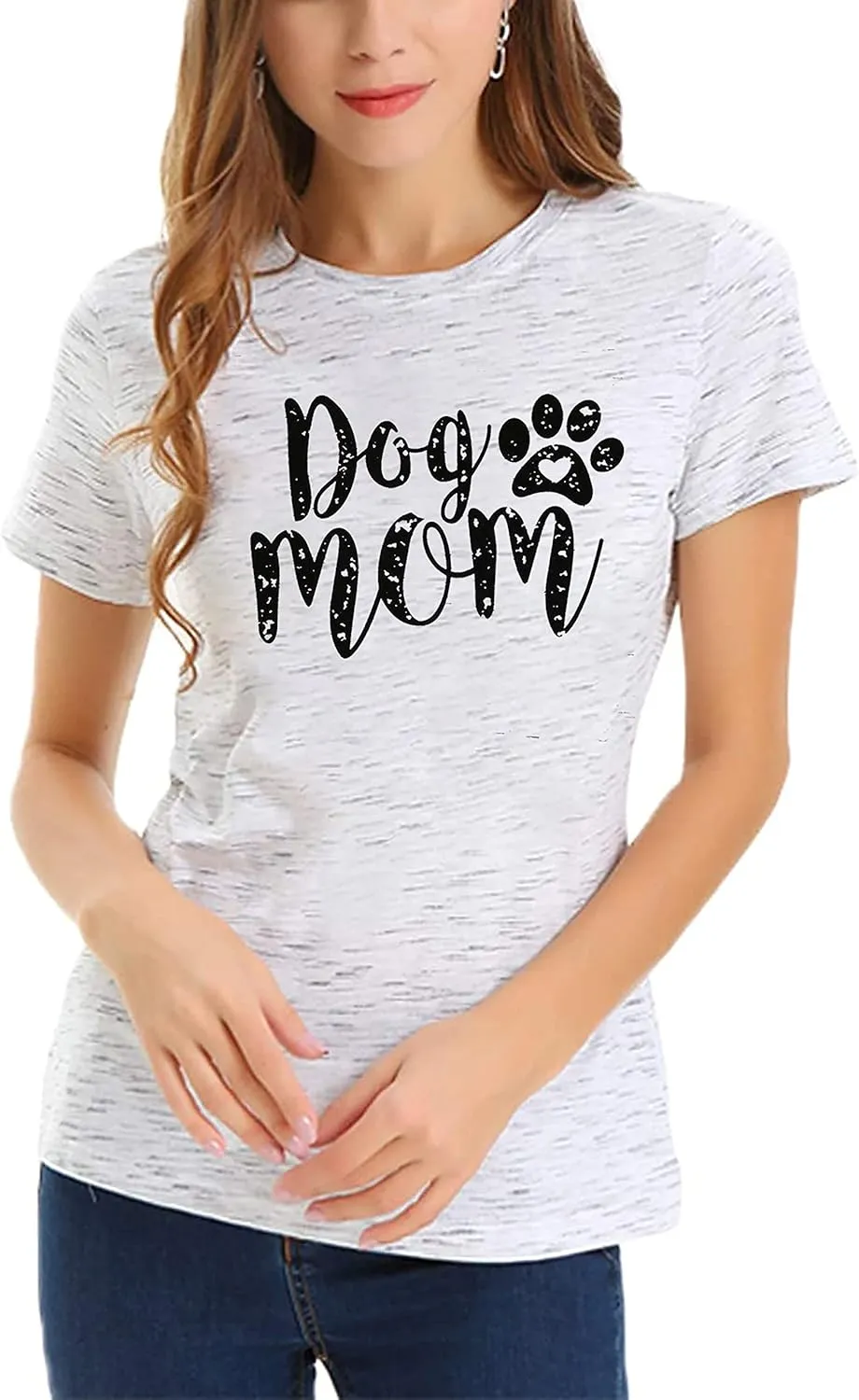 Dog Mom Tshirts for Women Funny Dog Paw Graphic Print Short Sleeve O Neck Mom Shirt