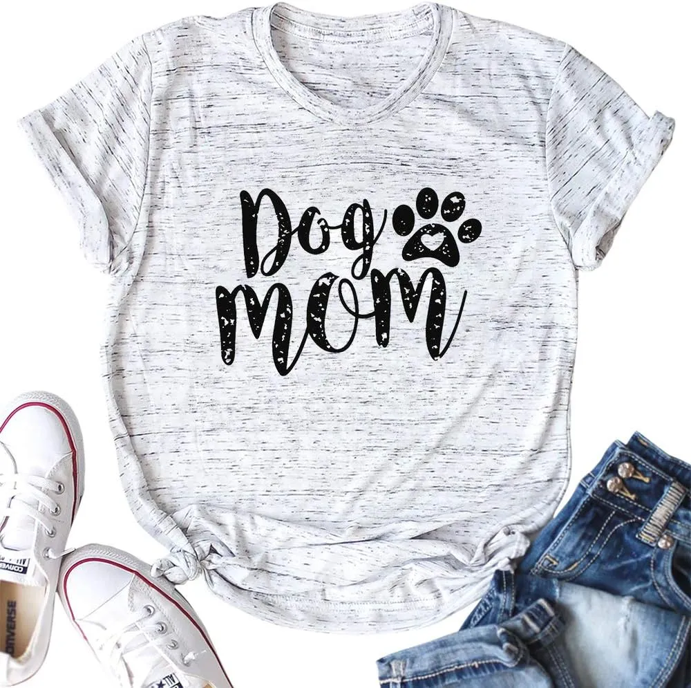 Dog Mom Tshirts for Women Funny Dog Paw Graphic Print Short Sleeve O Neck Mom Shirt