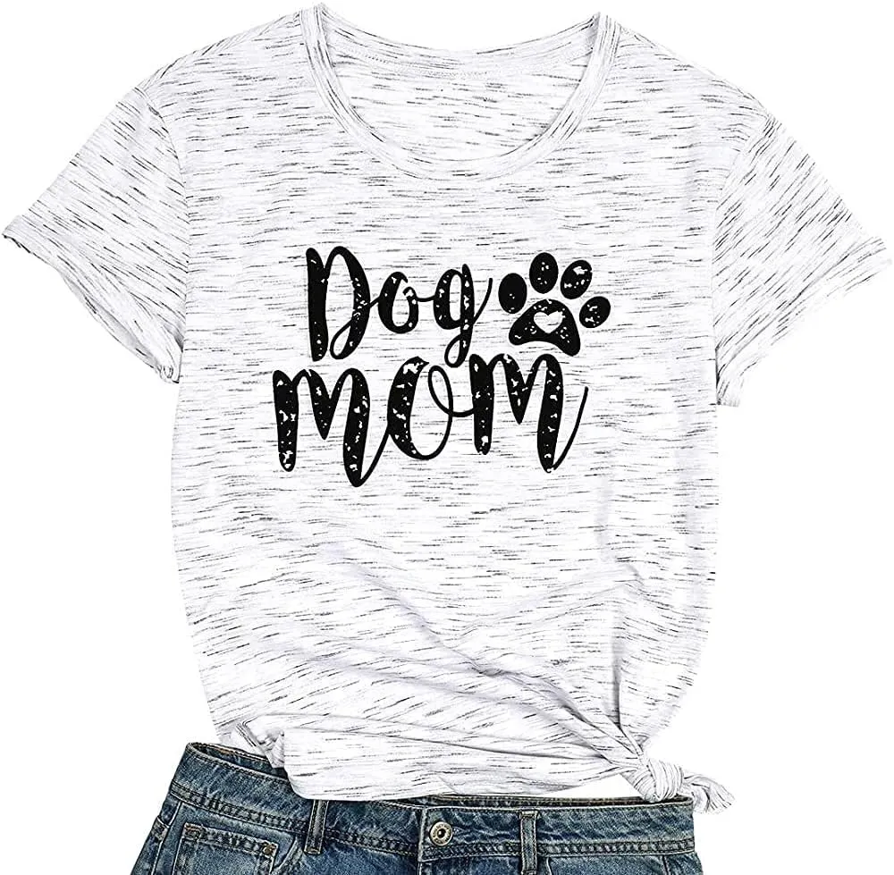 Dog Mom Tshirts for Women Funny Dog Paw Graphic Print Short Sleeve O Neck Mom Shirt