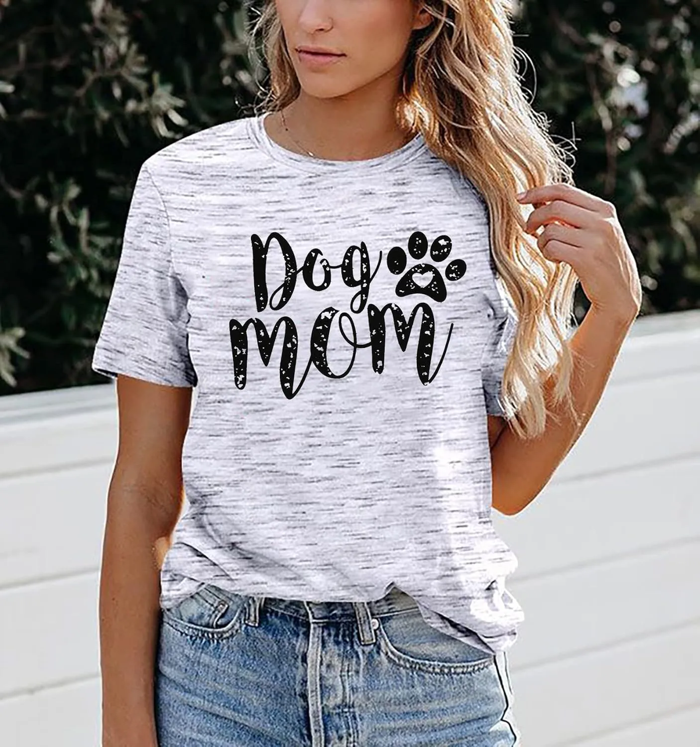 Dog Mom Tshirts for Women Funny Dog Paw Graphic Print Short Sleeve O Neck Mom Shirt