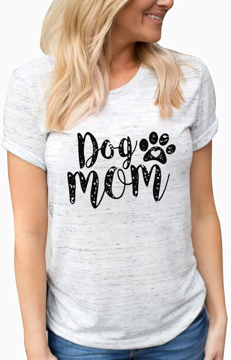 Dog Mom Tshirts for Women Funny Dog Paw Graphic Print Short Sleeve O Neck Mom Shirt