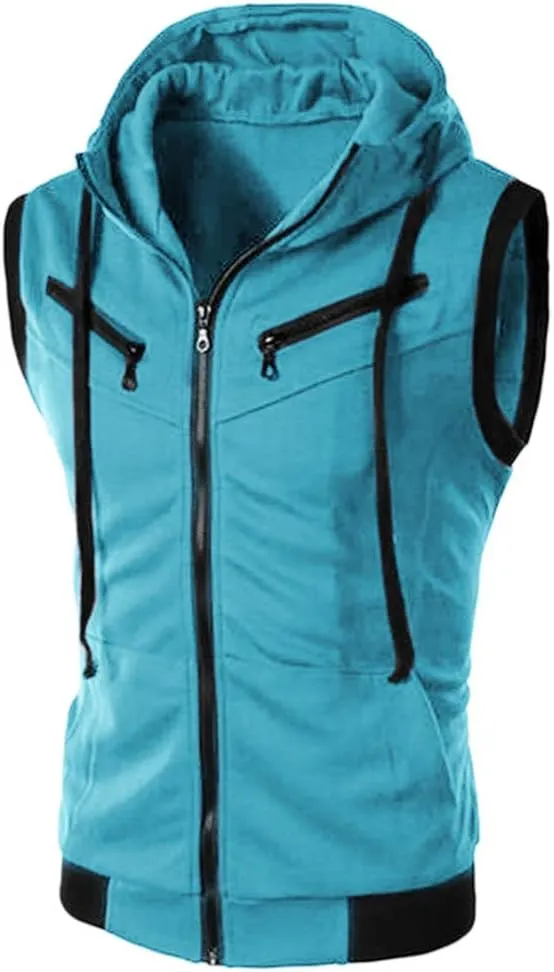 Hoodie Tank Top Men's Sleeveless Slim Fit Hoodie Vest Zipper Drawstring Gilet Jacket Bodybuilding Fitness Muscle Cut T Shirt