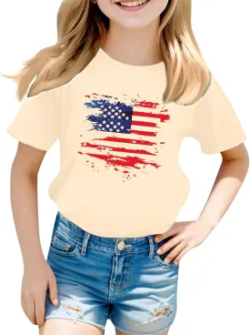 Independence Day 4th of July Shirt for Boys Girls, Kids Preppy Soft Cotton Short Sleeve USA Flag Patriotic T Shirt