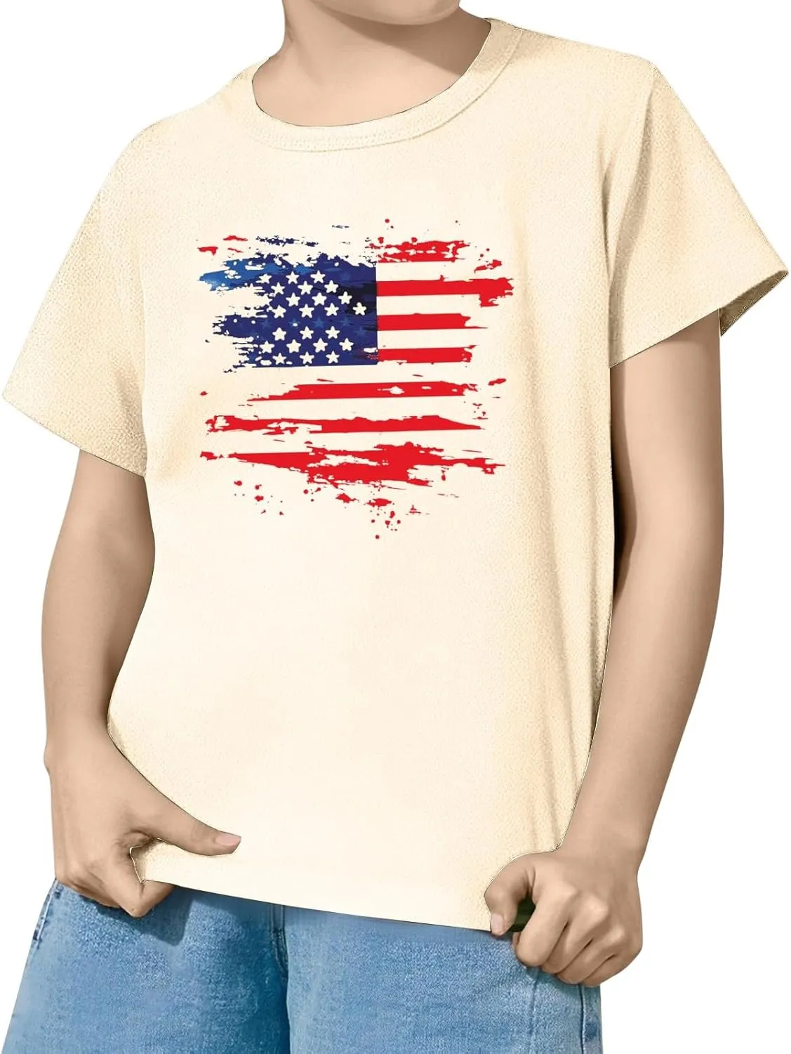 Independence Day 4th of July Shirt for Boys Girls, Kids Preppy Soft Cotton Short Sleeve USA Flag Patriotic T Shirt