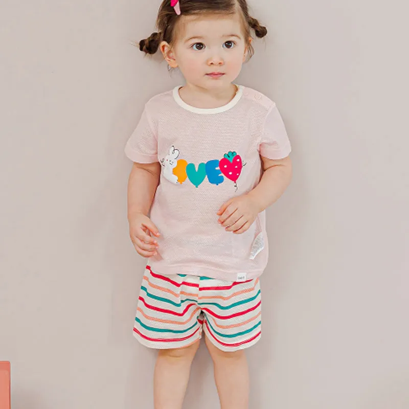 Kids Summer Short Shirt Cotton Cool Mesh Pajamas Set - Love