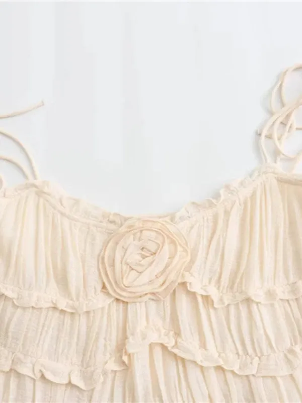 New sweet flower layered decorative small strap ruffled solid color vest