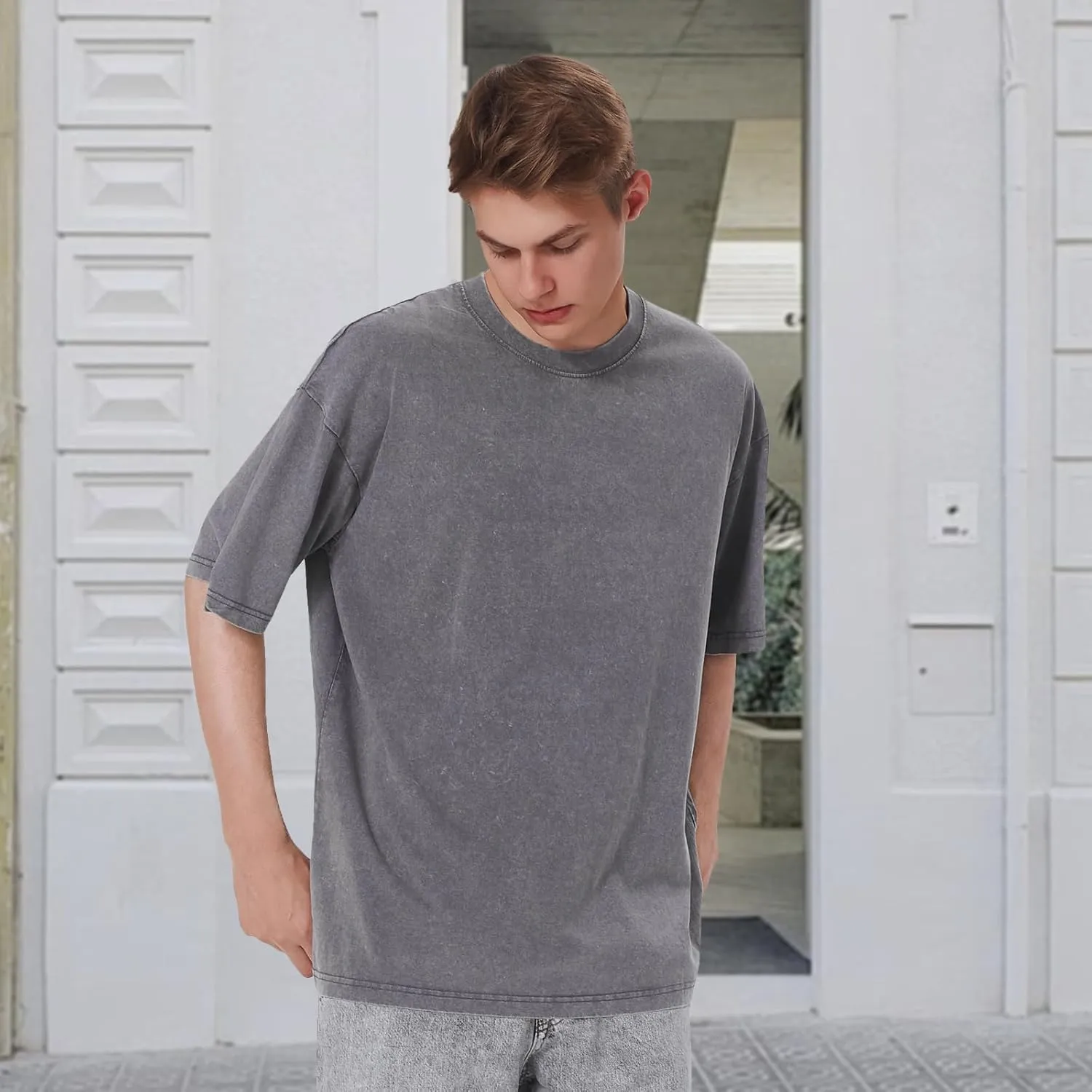 Oversized T-Shirts for Men Heavyweight Cotton Tee Crew Neck Short Sleeve Tops Men's Loose Fit Casual Fashion Shirt