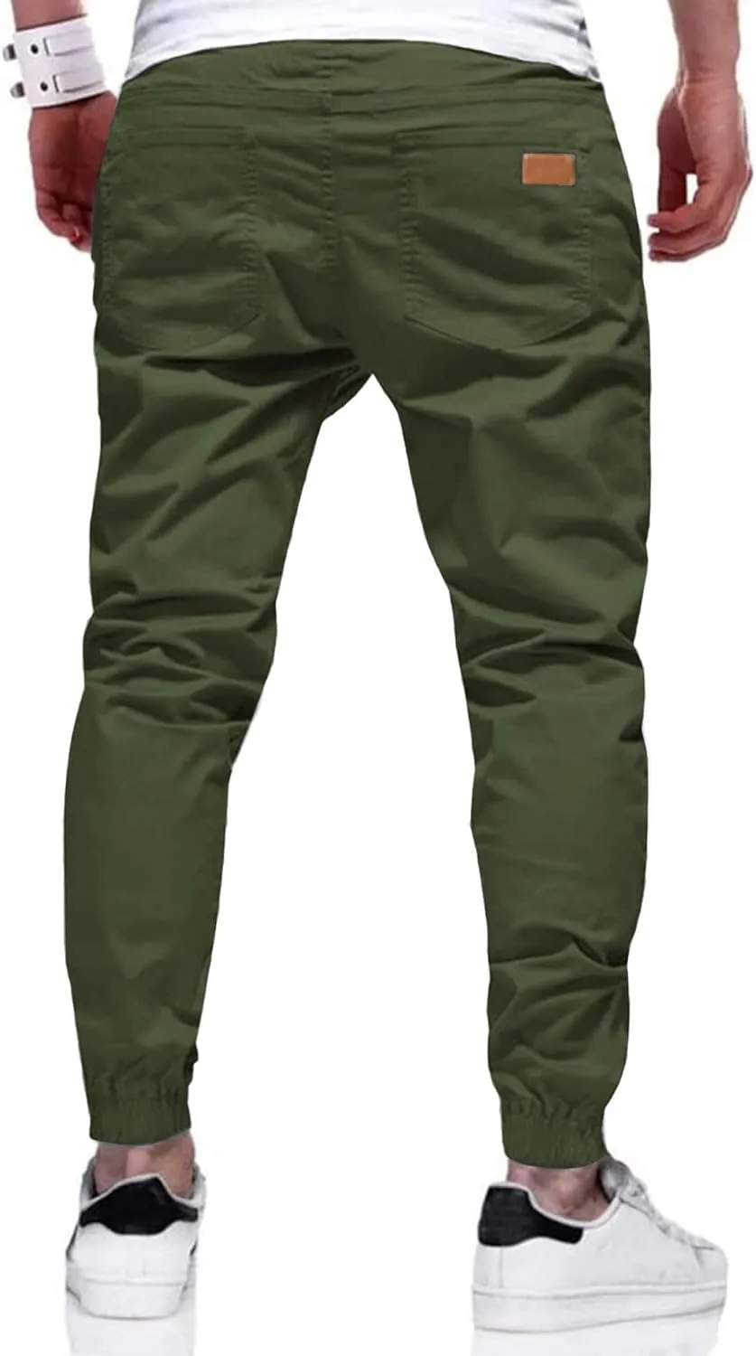 PLEPAN Mens Casual Cargo Joggers - Cotton Drawstring Chino Pants Hiking Outdoor Twill Track Jogging Sweatpants