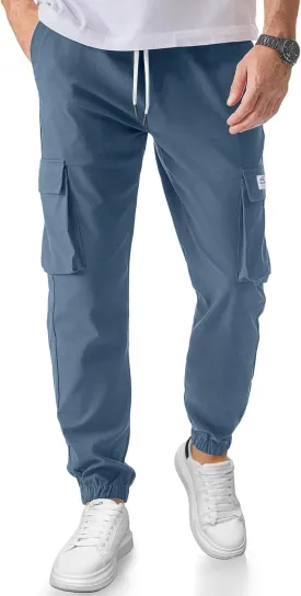 PLEPAN Mens Casual Cargo Joggers Stretch Elastic Waist Drawstring Tapered Sweatpants with Pockets