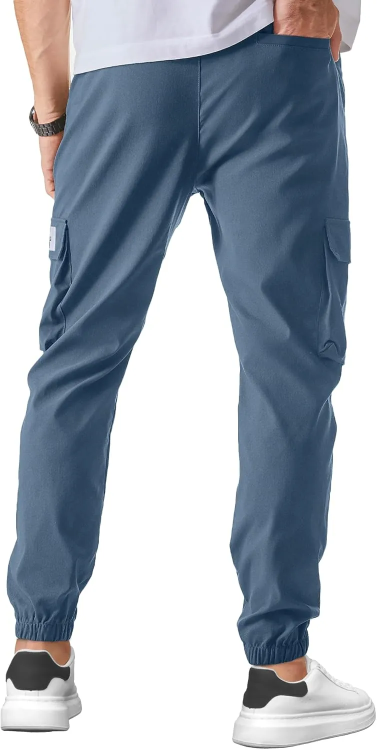 PLEPAN Mens Casual Cargo Joggers Stretch Elastic Waist Drawstring Tapered Sweatpants with Pockets
