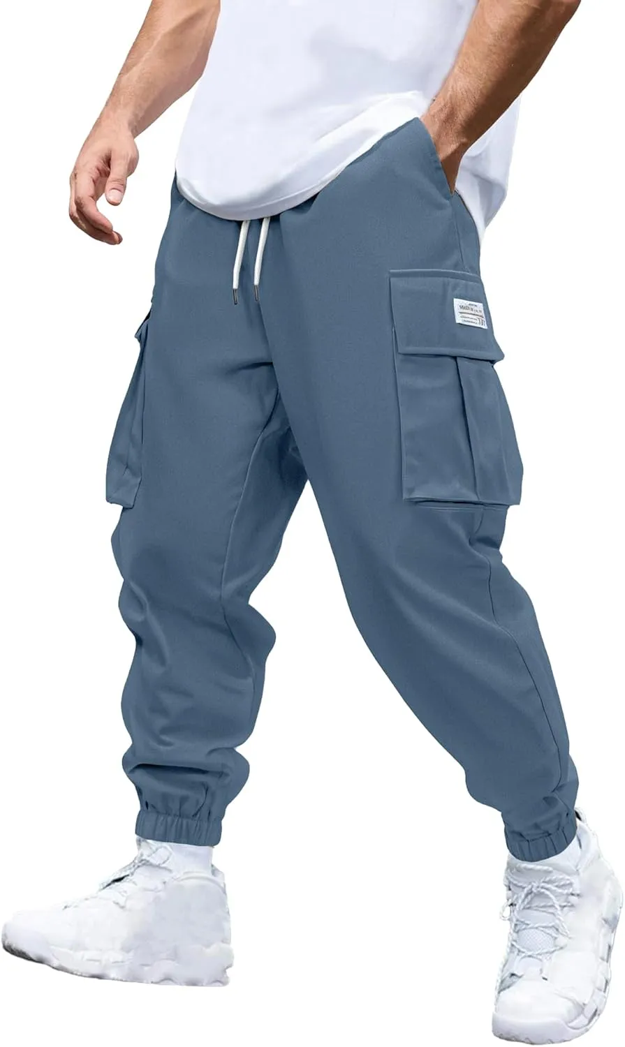 PLEPAN Mens Casual Cargo Joggers Stretch Elastic Waist Drawstring Tapered Sweatpants with Pockets