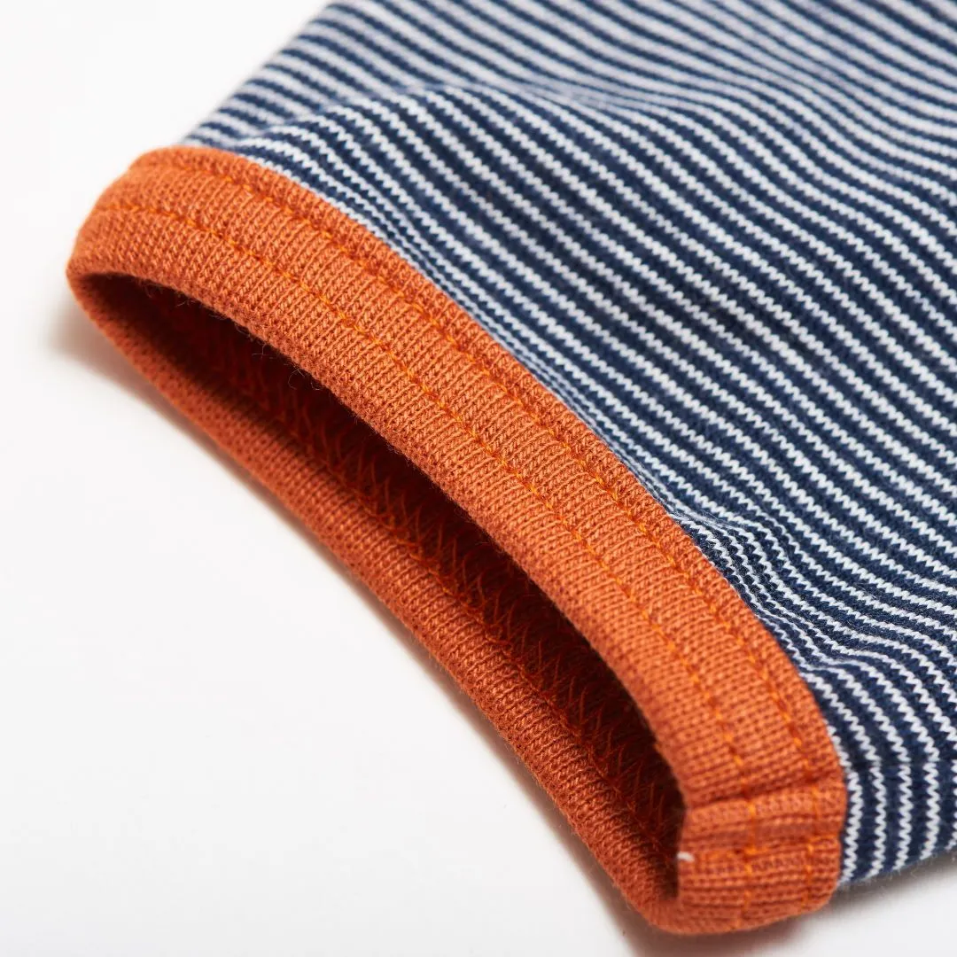 Short-sleeve baby body "Navy-White Stripes/Copper"