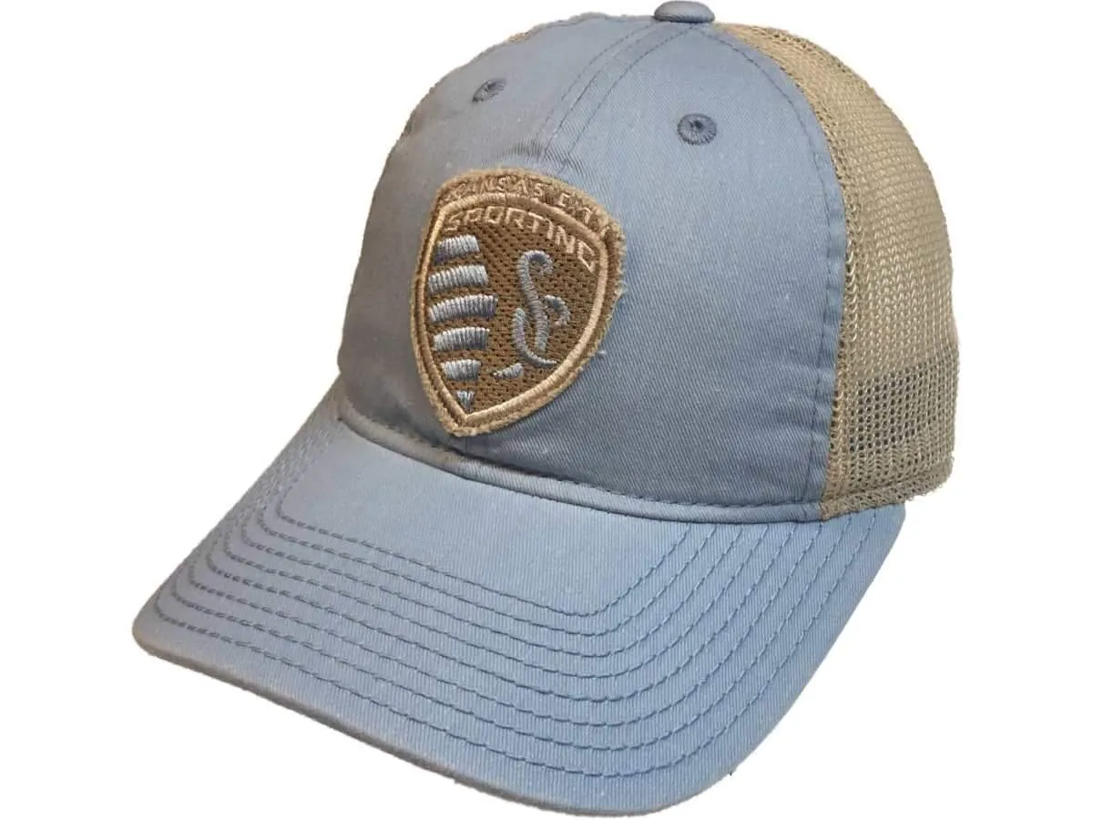 Sporting Kansas City Adidas Sun Bleached Blue Tan Mesh Snapback Slouch Hat Cap