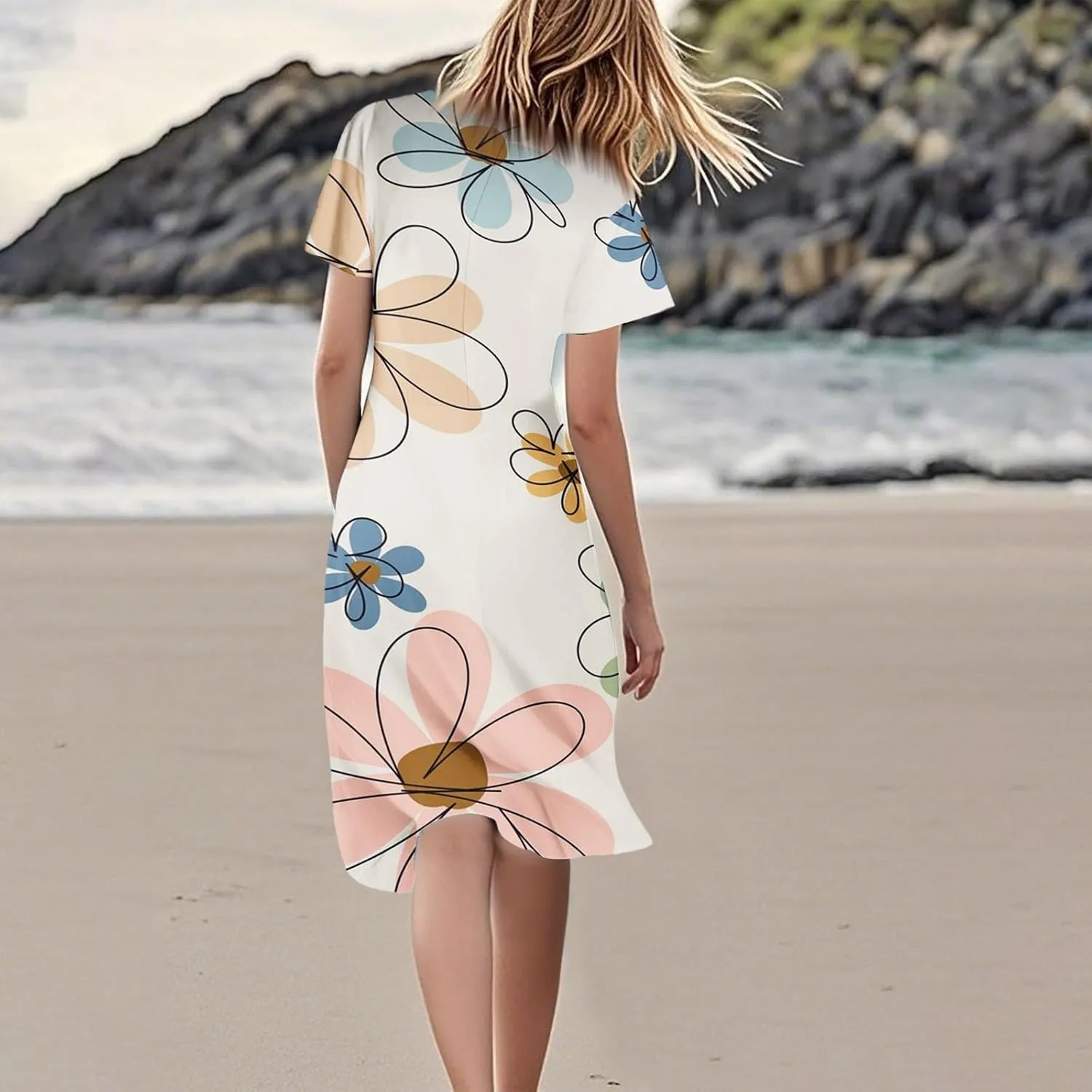 Spring Dresses for Women 2025 Weddingcasualflowyelegant Dress Ruffle Short Sleeve Floral Dresses Midi Chiffon Dress