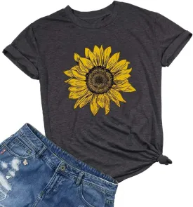 Sunflower Shirts for Women Cute Graphic Tee Shirts Letter Print Funny Tee Shirts Top