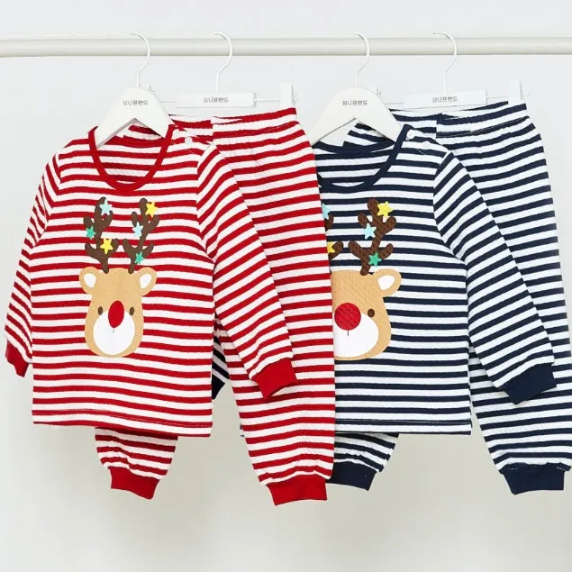 Thermal Korean Kids Pajamas Set-Rudolph-Red