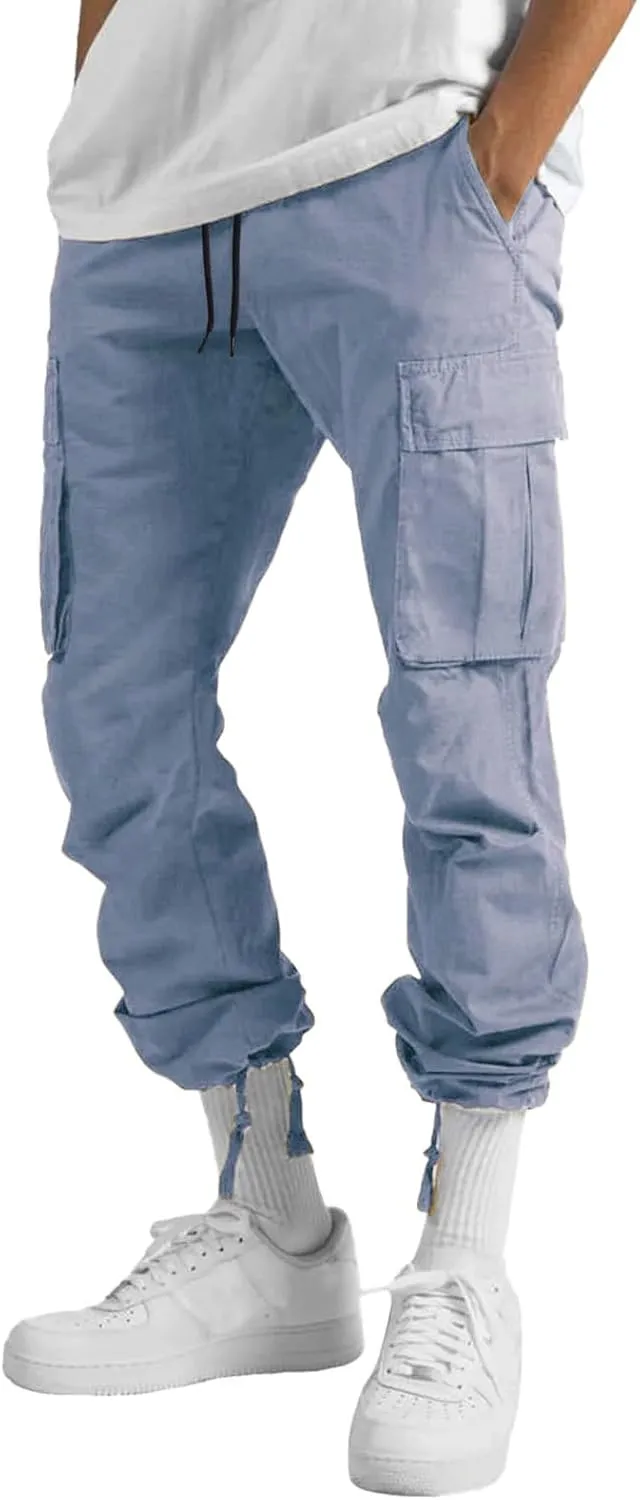 THWEI Mens Cargo Pants Casual Joggers Athletic Pants Cotton Loose Straight Sweatpants