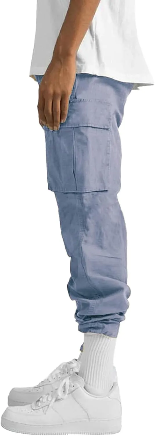 THWEI Mens Cargo Pants Casual Joggers Athletic Pants Cotton Loose Straight Sweatpants