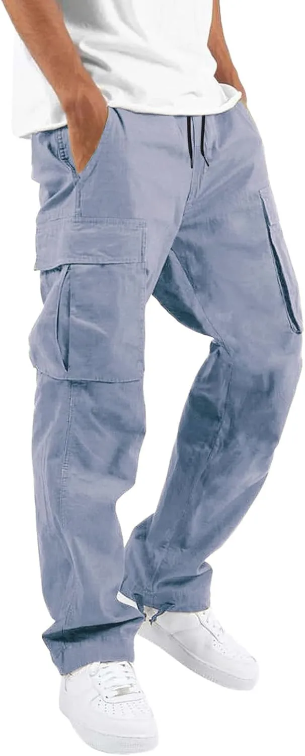 THWEI Mens Cargo Pants Casual Joggers Athletic Pants Cotton Loose Straight Sweatpants