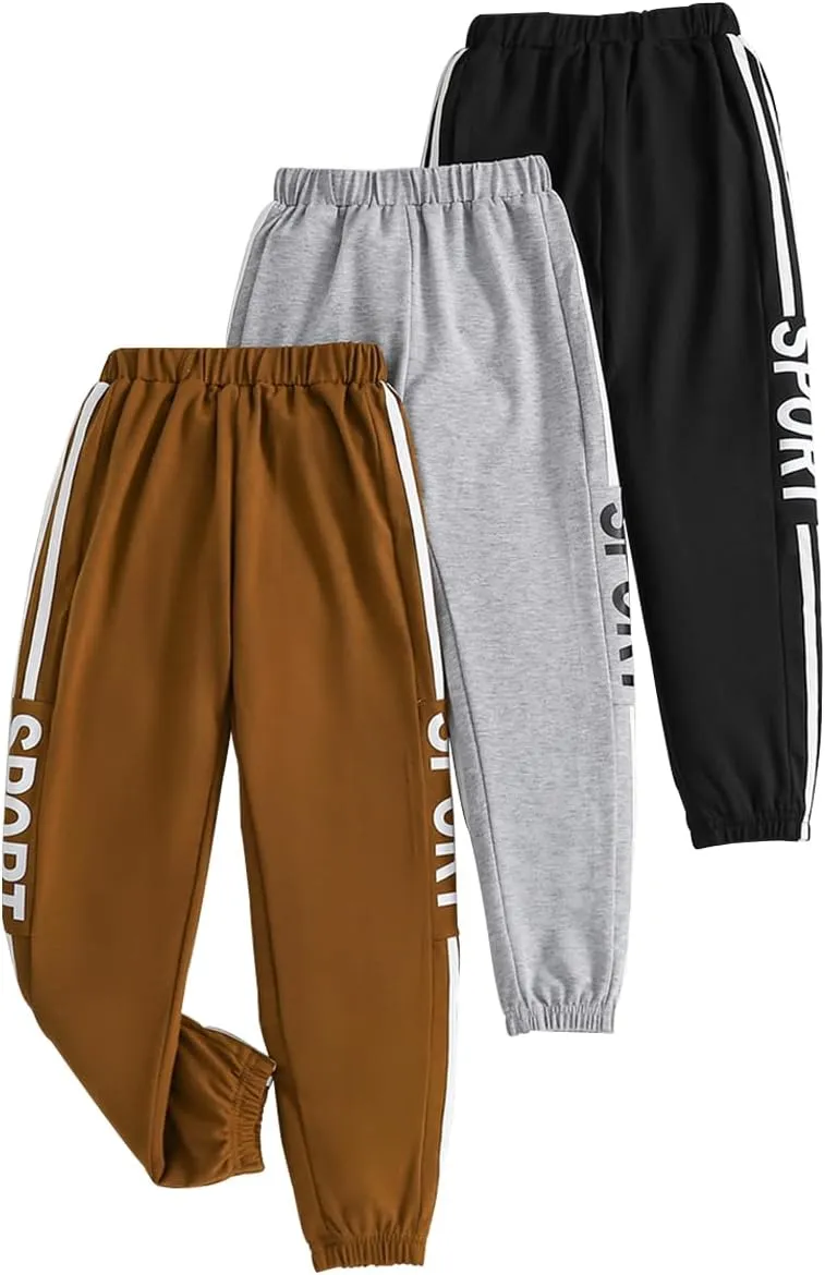Toddler Boys Sports Pants - Letter Graphic Print Trousers - 3 Piece Boys Sweatpants Set Size 3-7T
