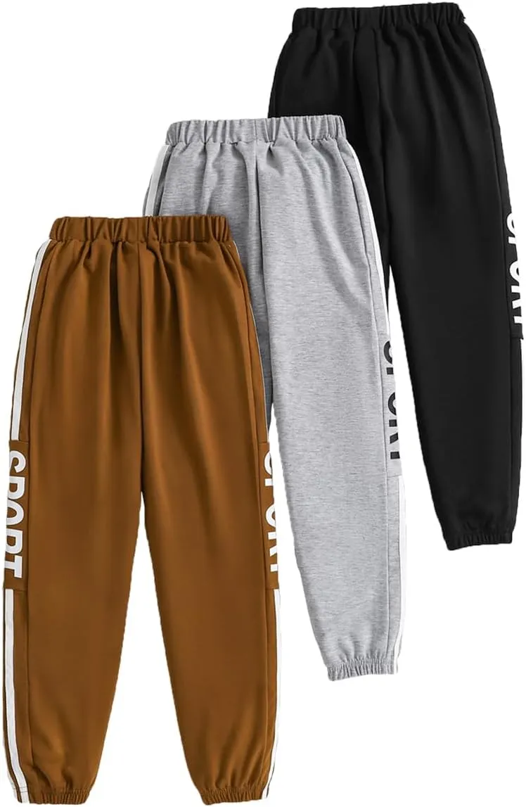 Toddler Boys Sports Pants - Letter Graphic Print Trousers - 3 Piece Boys Sweatpants Set Size 3-7T