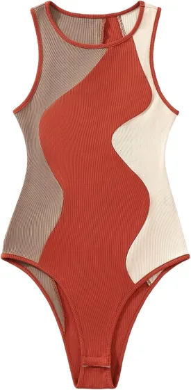 Verdusa Women's Color Block Sleeveless Scoop Neck Tank Bodysuit Top