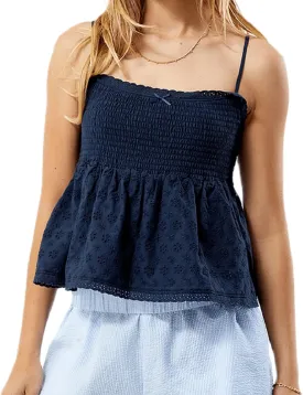 Women Floral Print Tie Shoulder Tank Tops Y2k Frill Shirred Ruffle Hem Cami Shirt Cute Smocked Cami Tops