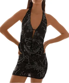 Women Sequin Plunge Neck Halter Cami Top Rhinestone Glitter Floral Sleeveless Tank Top Sparkly Sexy Streetwear