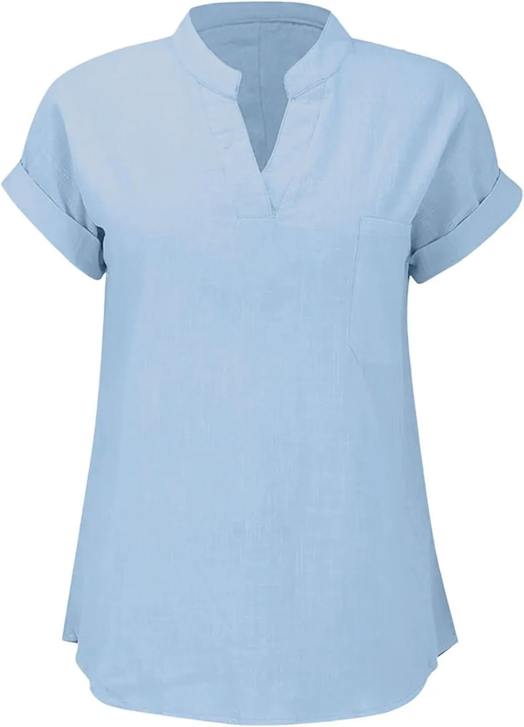 Women's Henley Shirts Linen Short Sleeve V Neck Dressy Casual Loose Fit Tops Summer Cute Flowy Blouses 2025 Trendy