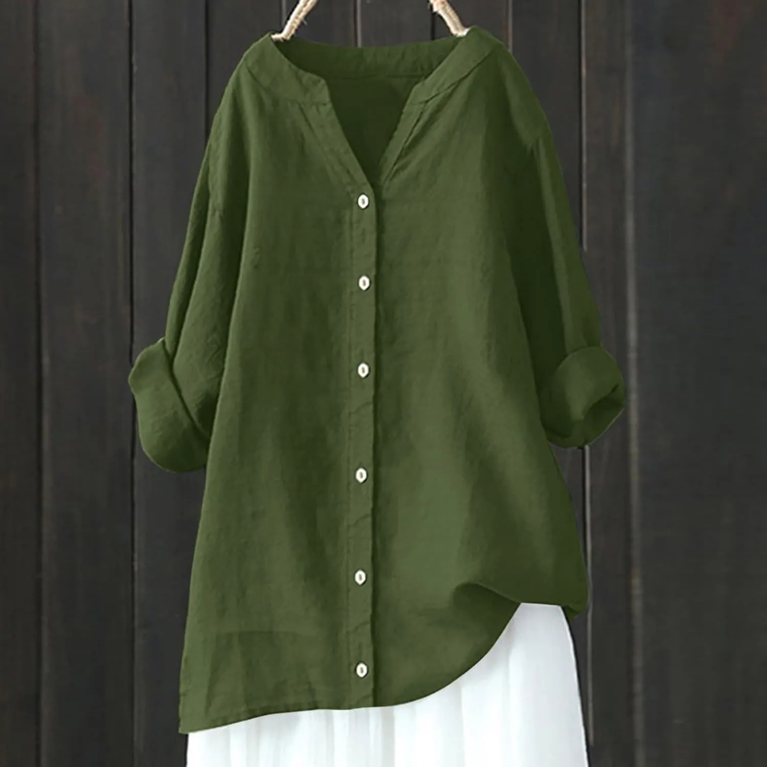Womens Loose Buttons Down Blouse Tops Solid Casual Long Sleeve Shirt Blouse Low Cost T Shirts