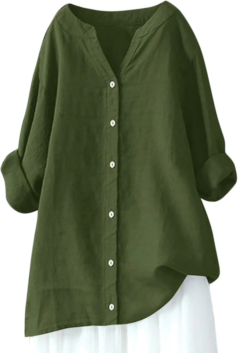 Womens Loose Buttons Down Blouse Tops Solid Casual Long Sleeve Shirt Blouse Low Cost T Shirts