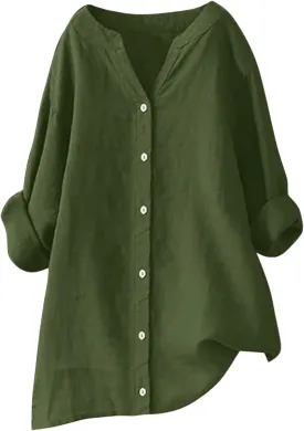 Womens Loose Buttons Down Blouse Tops Solid Casual Long Sleeve Shirt Blouse Low Cost T Shirts
