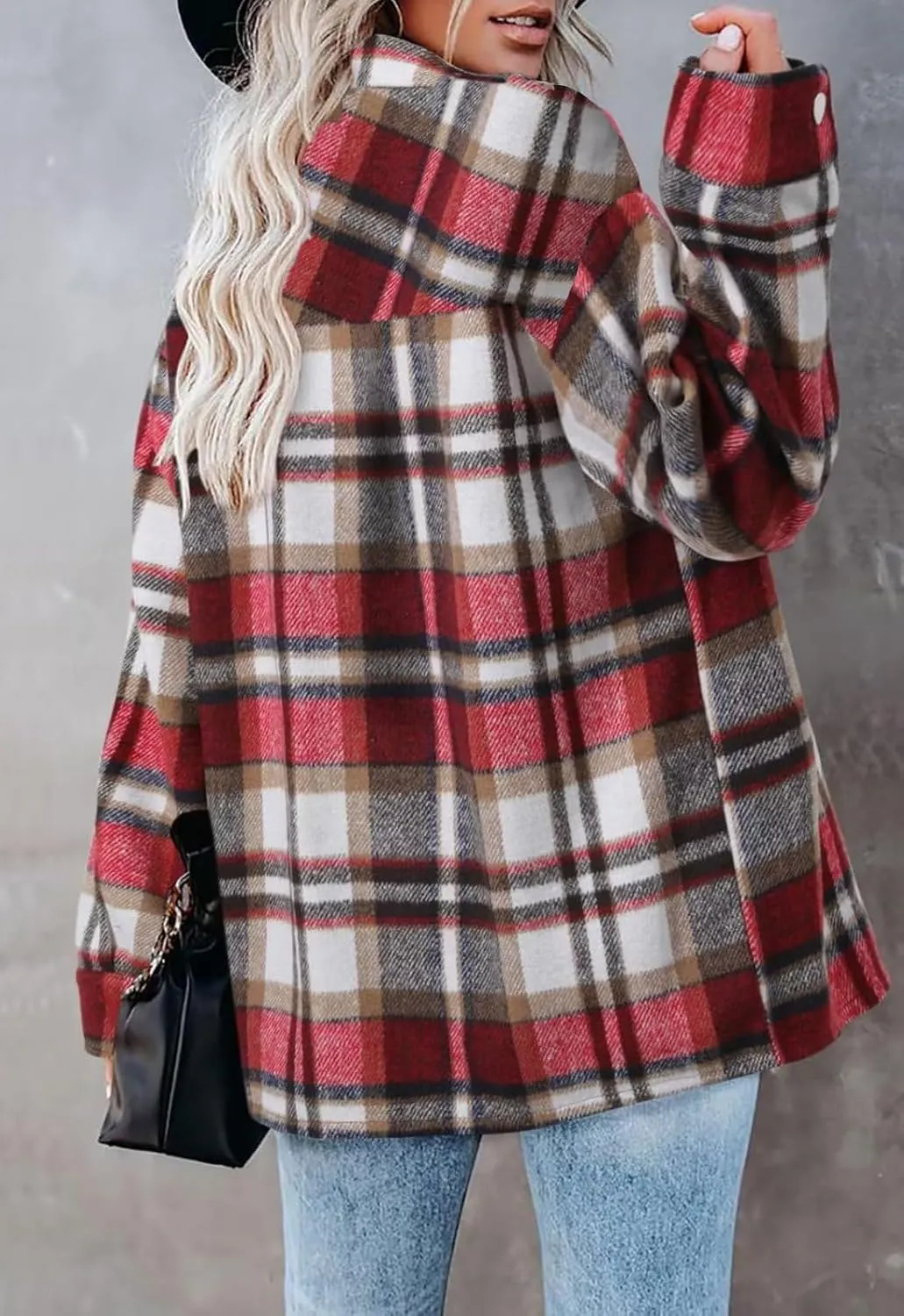 Women's Plaid Shacket Jacket Long Sleeve Button Down Shirt Outfits for Women