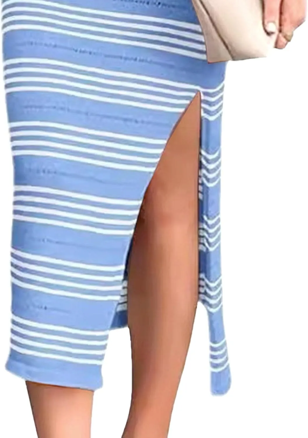 Women's Summer Bodycon Sundresses Casual Midi Sleeveless Hollow Out Knit Side Slit Striped Long Tank Dress 2025