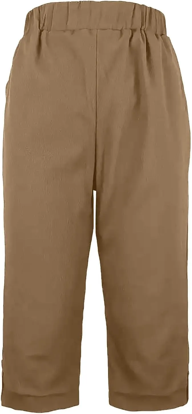 Women's Summer Casual Capri Pants High Waisted Wide Leg Comfortable Soft Knit Mid Length Breathable Workout Yoga